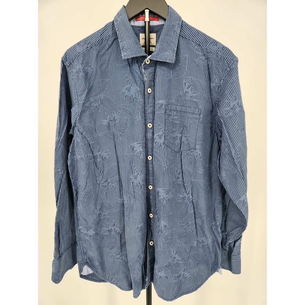 Tommy Bahama Jeans Mens Blue Striped Tropical Leaf Shirt Island Modern Fit XL